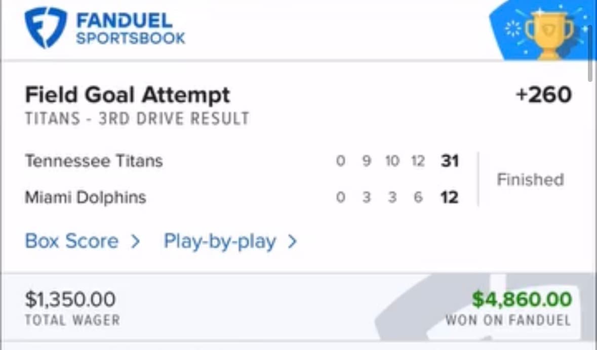 Verified $5,525 winning bet on FanDuel - Michigan offensive touchdown at +550 odds