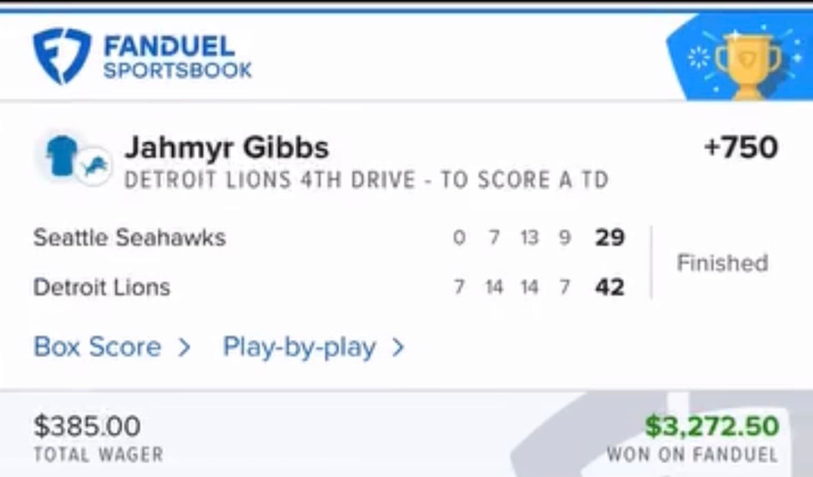 Verified $13,500 winning bet on FanDuel - Chiefs field goal attempt at +800 odds