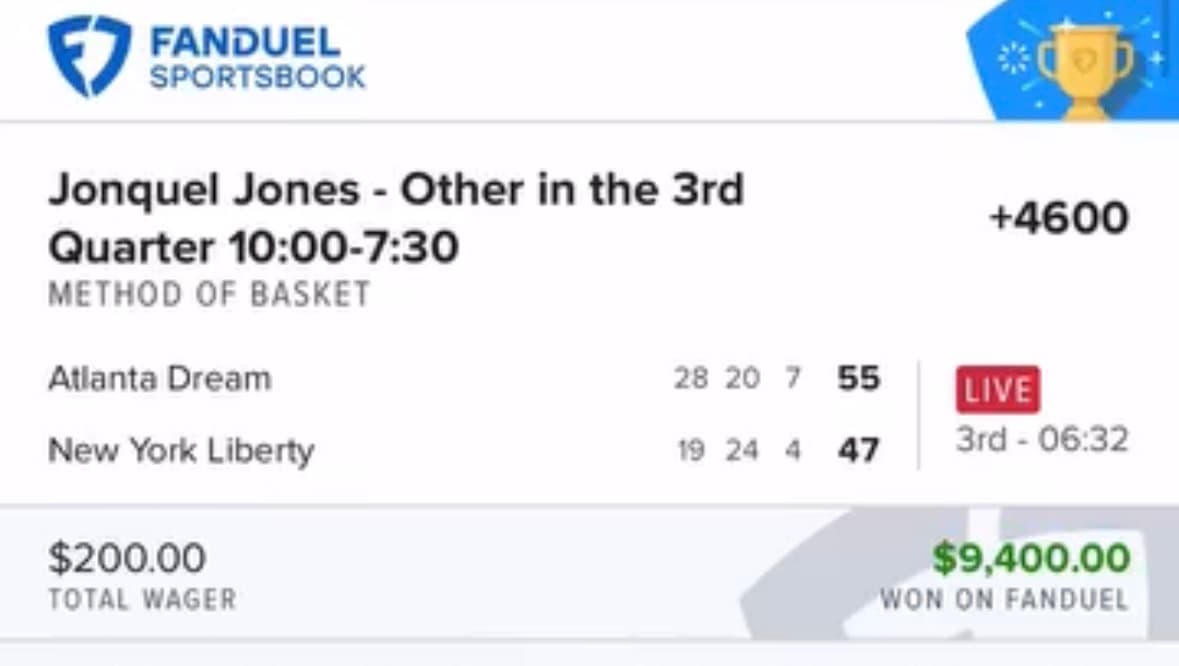 Verified $11,250 winning bet on FanDuel - Oklahoma field goal attempt at +650 odds