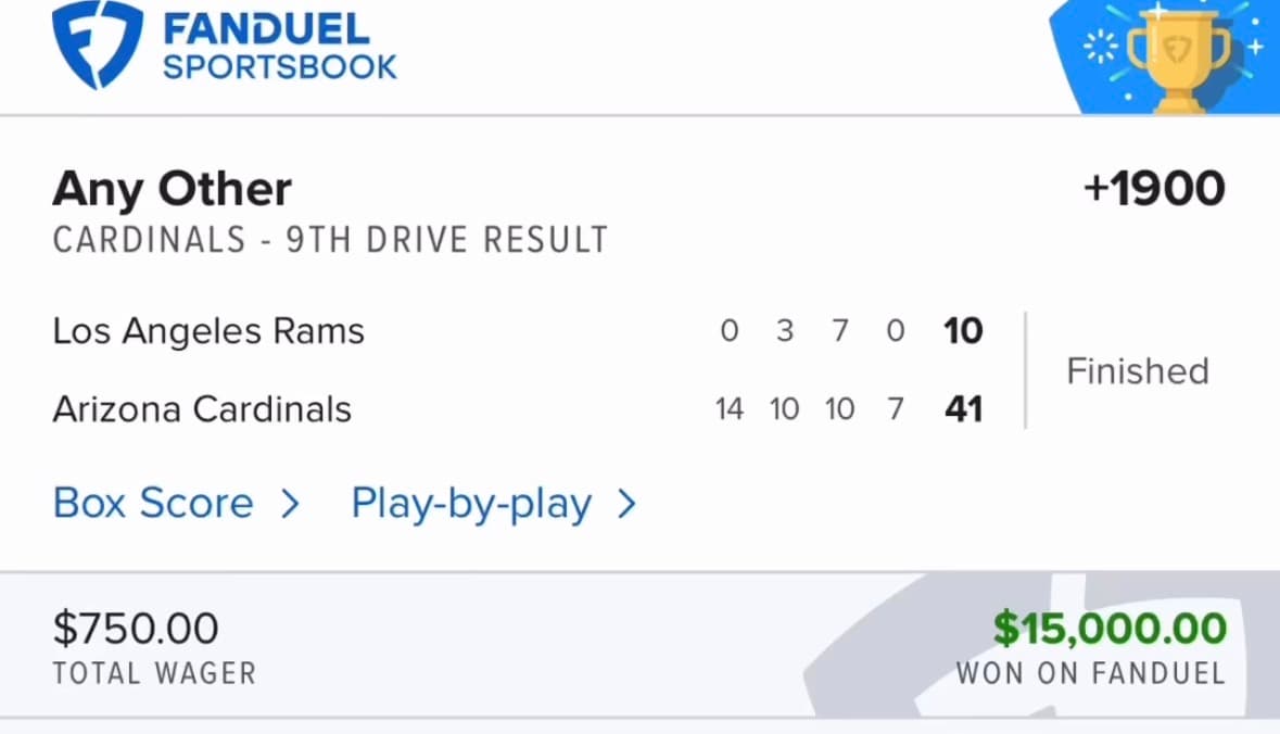 FanDuel winning bet screenshot