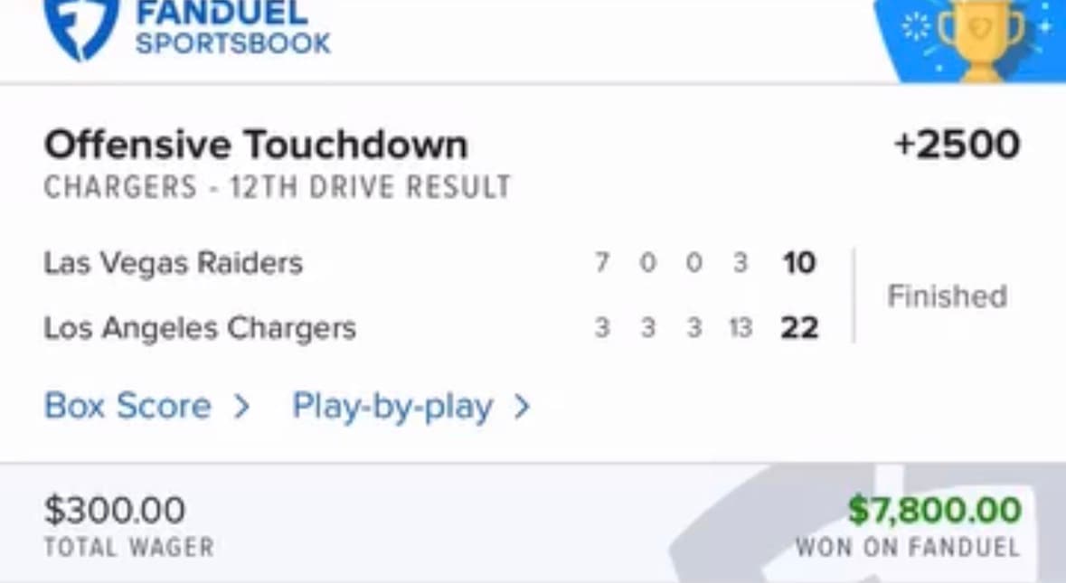 Sportsbook winning bet screenshot