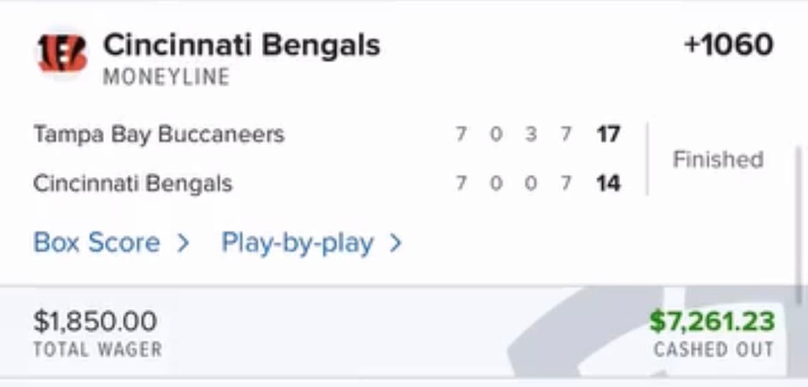 Sportsbook winning bet screenshot