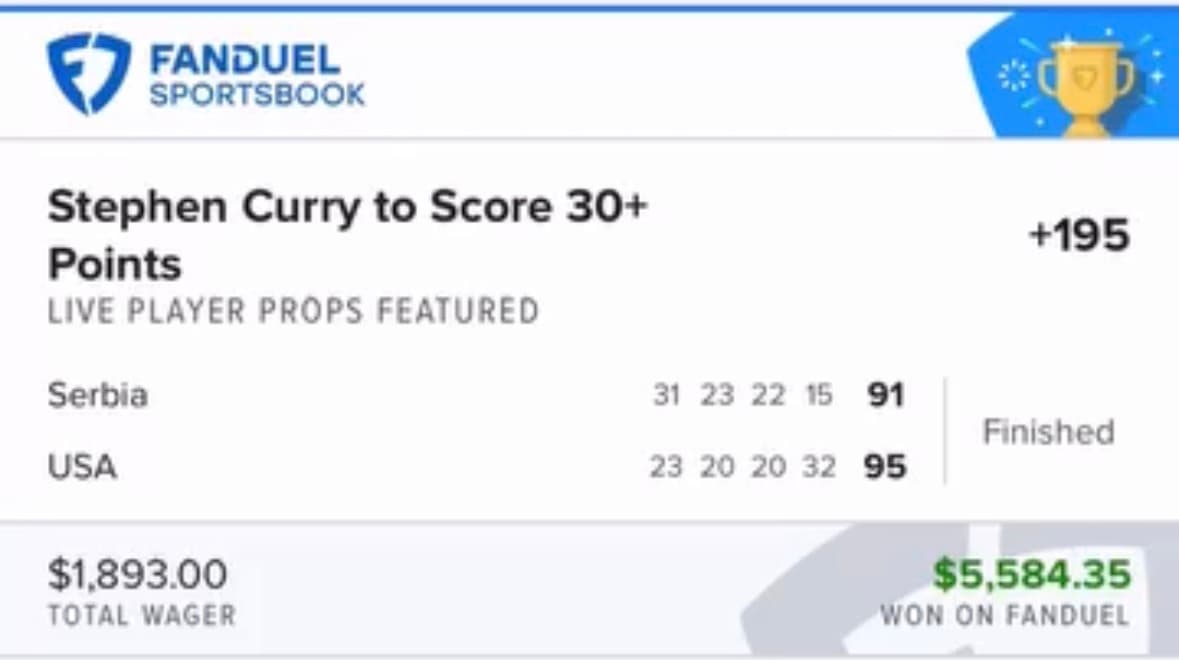 Sportsbook winning bet screenshot