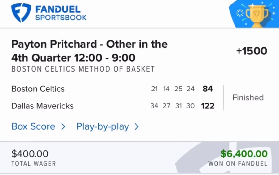 Sportsbook winning bet screenshot