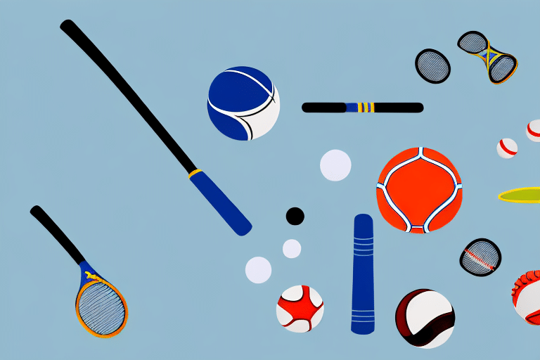 Various sports equipment like a soccer ball