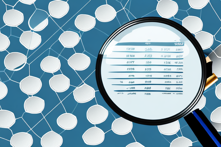 A magnifying glass over a table filled with football-related statistics charts and graphs