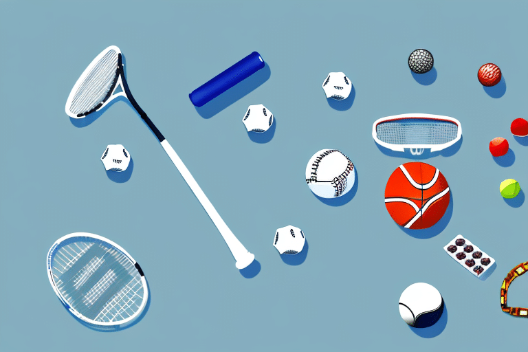 A sports stadium with various sports equipment like a football