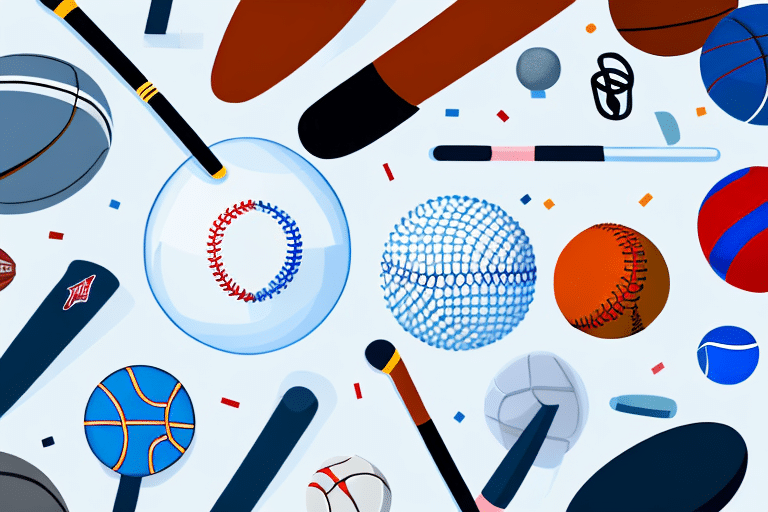 A variety of sports equipment like a football